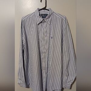 Ralph Lauren Men's Blue and White Pinstripe Shirt XL